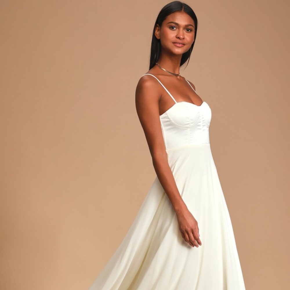 Lulu's Cream Satin Maxi Dress